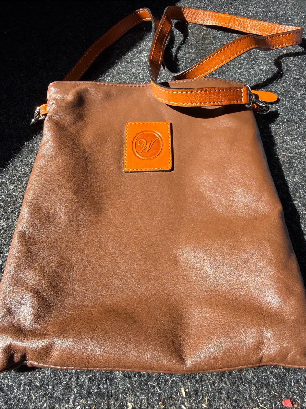 Brown Leather Crossbody Bag with Contrasting Tan Accent by Welcome 1880
